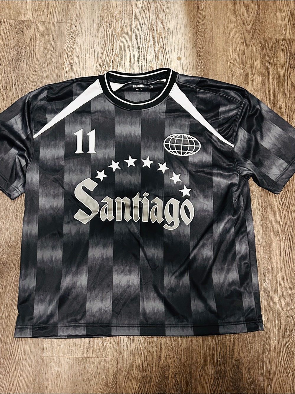 Hollister Black & White Santiago Graphic Soccer Jersey